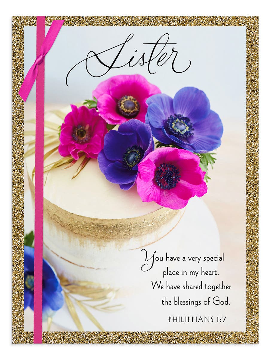Birthday - Sister - Floral Cake - 1 Premium Card
