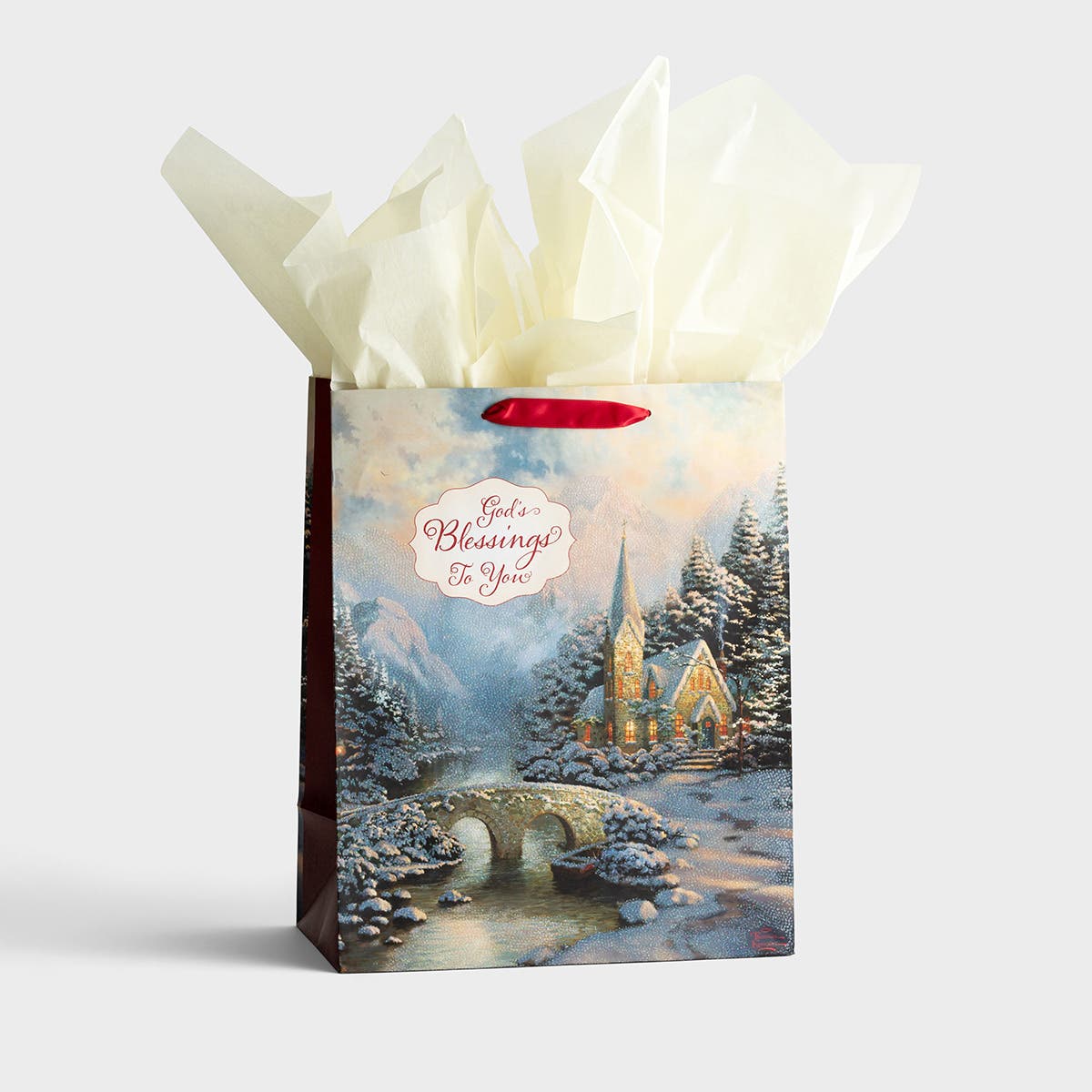 Thomas Kinkade - God's Blessings to You - Large Christmas Gift Bag, KJV