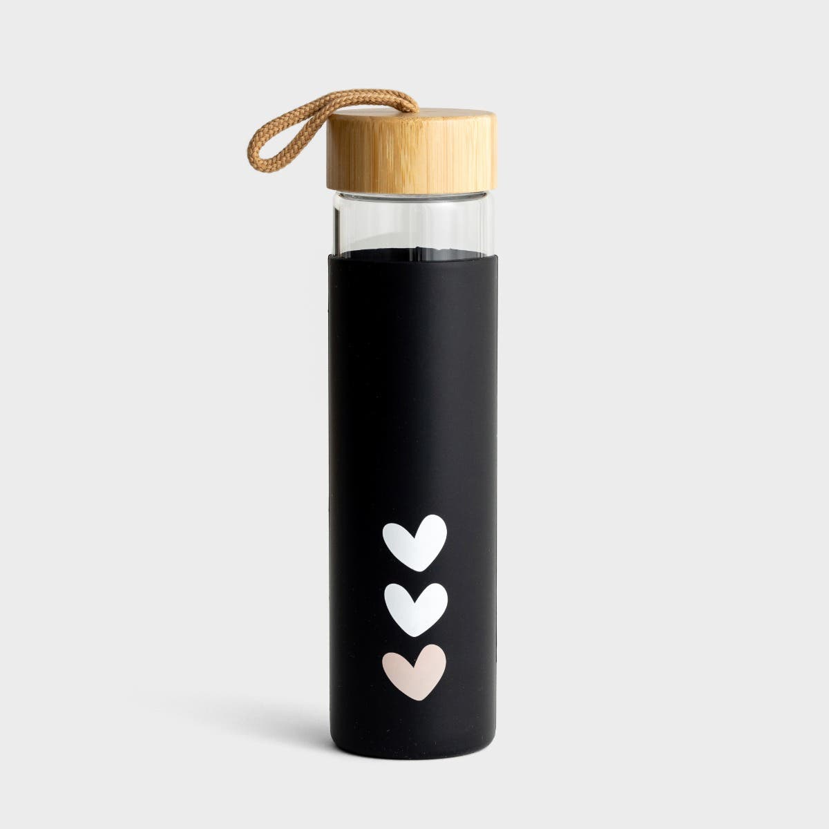 Hearts - Glass Water Bottle with Bamboo Lid