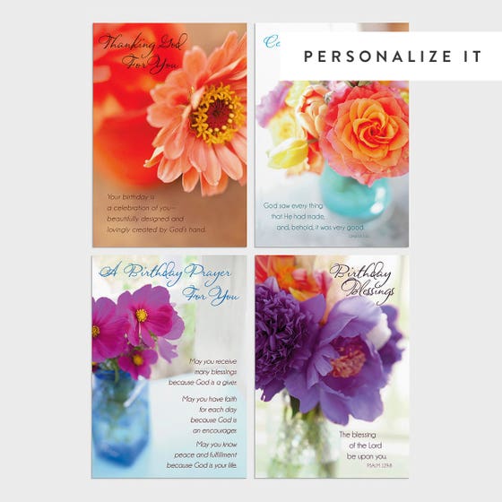 Birthday - Flower Photos - 12 Boxed Cards, KJV