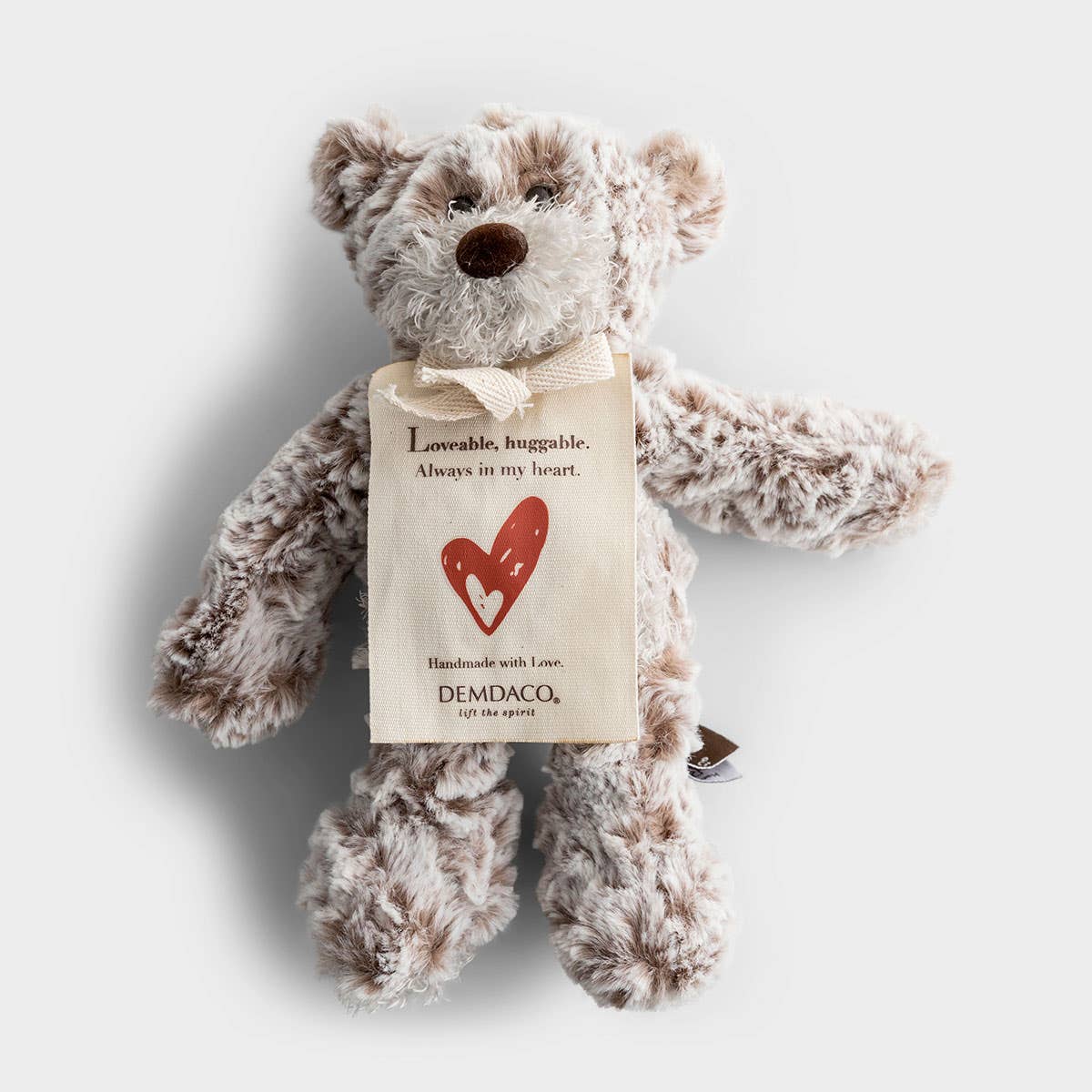 This mini plush giving bear is a perfect gift to encourage a friend or family member. The soft fabric of this taupe, stuffed teddy bear is soothing to the touch.