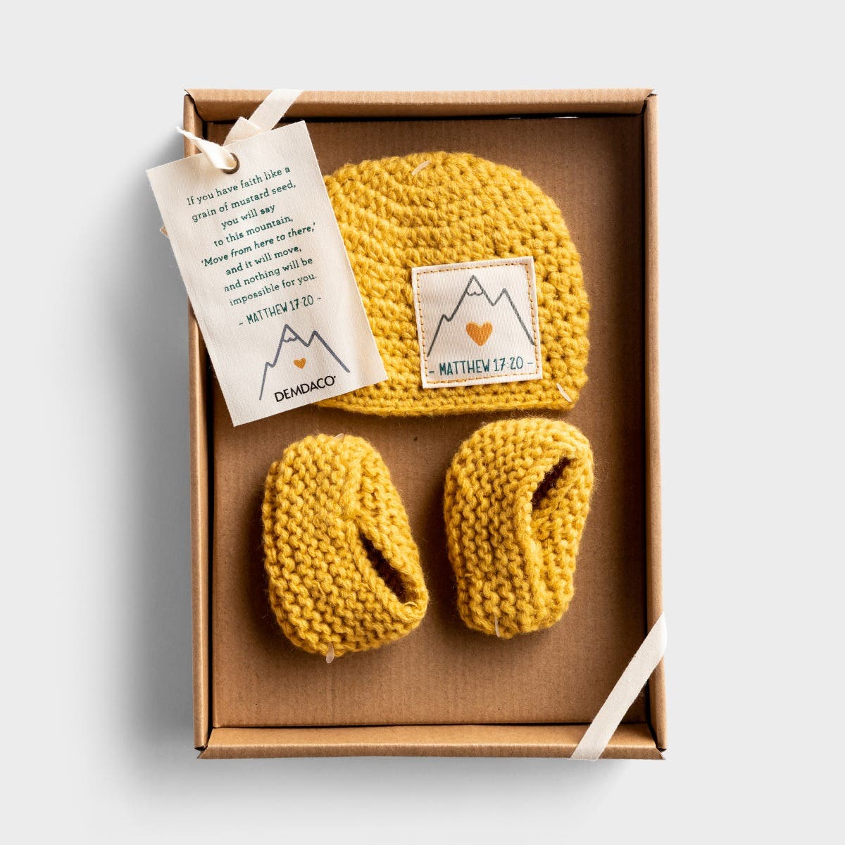 Demdaco - Faith Can Move Mountains - Hat & Booties Gift Set