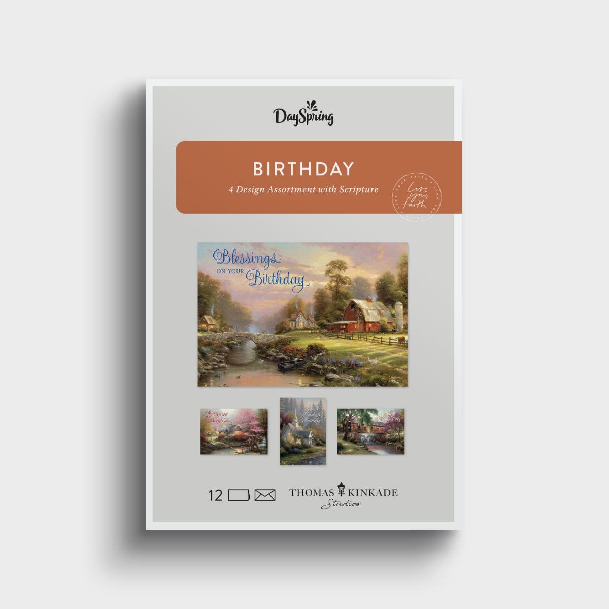 Thomas Kinkade - Birthday - Birthday Blessings - 12 Boxed Cards and Envelopes, KJV