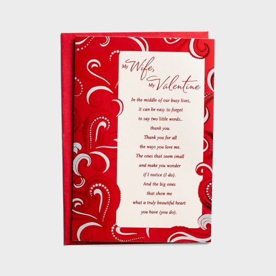 Valentine's Day - Wife - Thank You - 1 Greeting Card