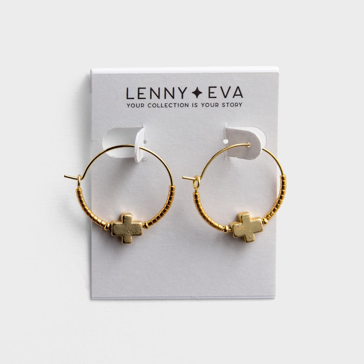 Lenny & Eva - Faithful - Gold Cross Hoop Earrings