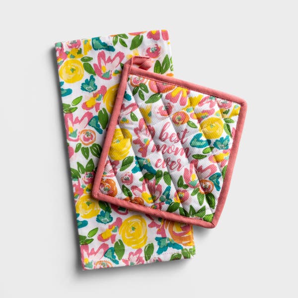 Mary Square - Best Mom Ever - Potholder & Tea Towel Set