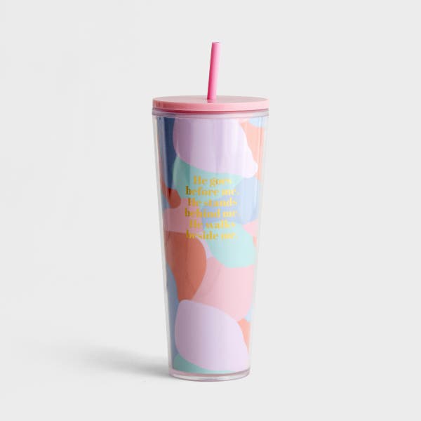 Mary Square - He Goes Before Me - Straw Tumbler