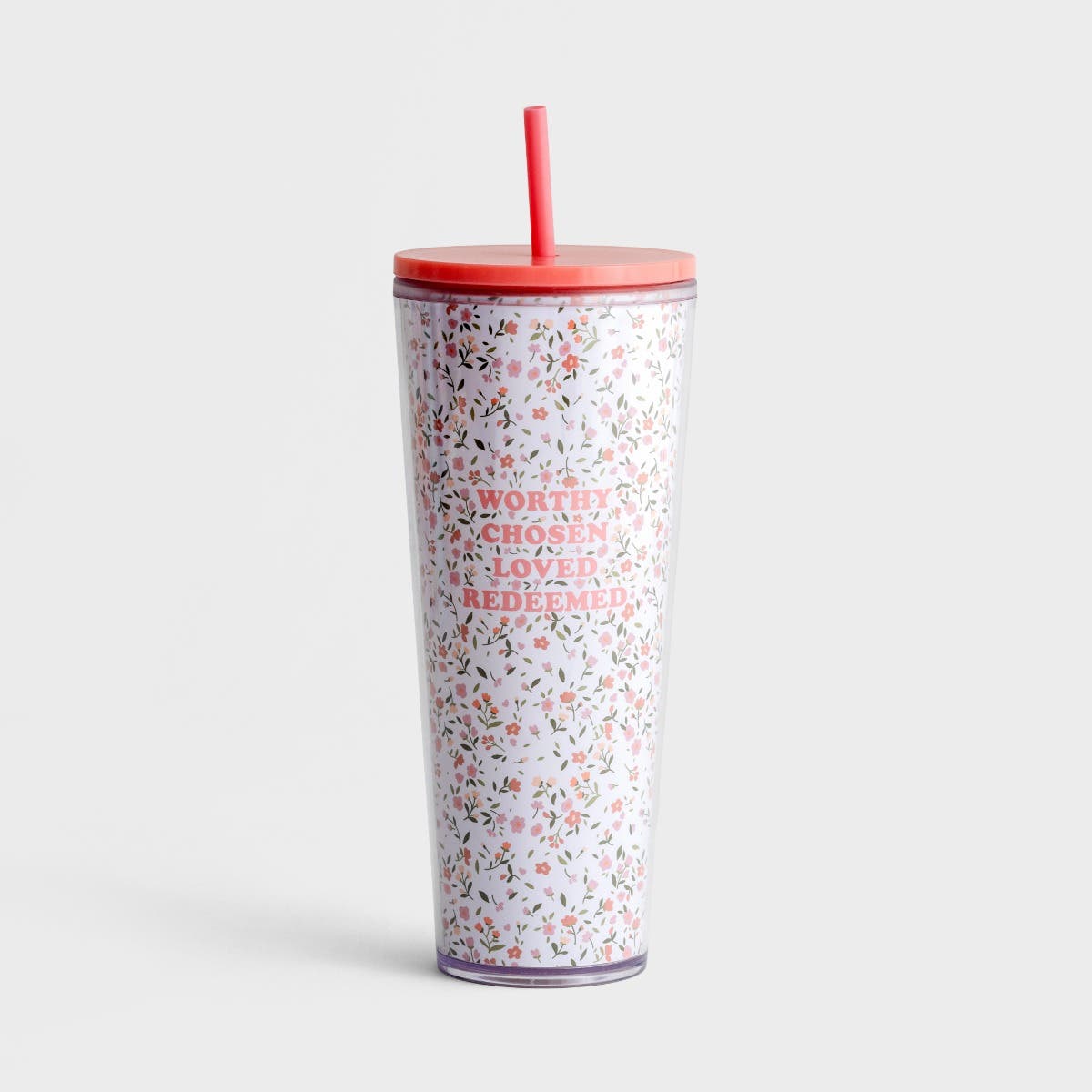 Mary Square - Worthy Chosen Loved Redeemed - Straw Tumbler