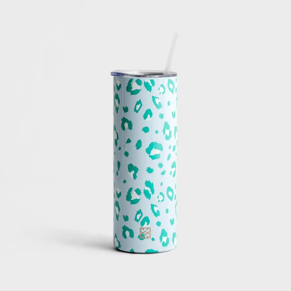 Mary Square - Cheetah Time - Skinny Stainless Tumbler with Lid and Straw