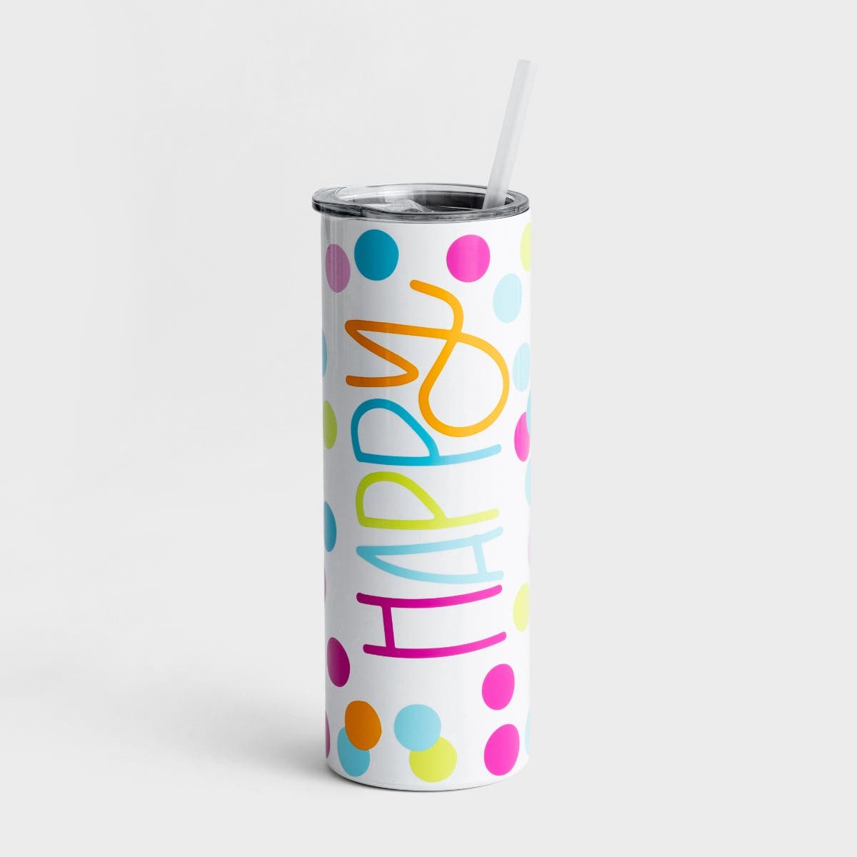 Mary Square - Maghon Taylor - Happy - Stainless Skinny Tumbler with Lid and Straw, 20 oz