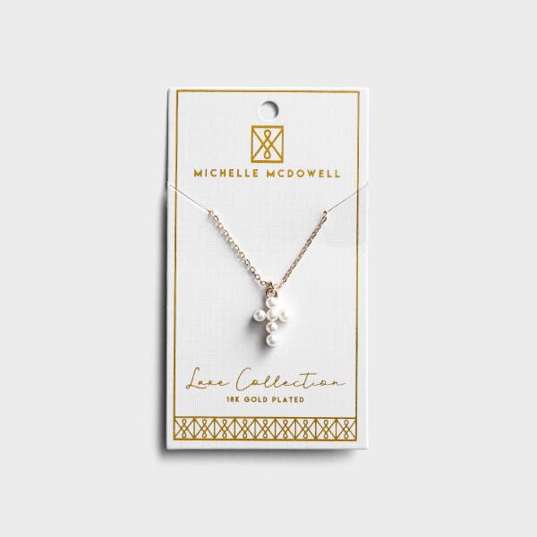 Mary Square - Sammy - Gold Pearl Cross Necklace