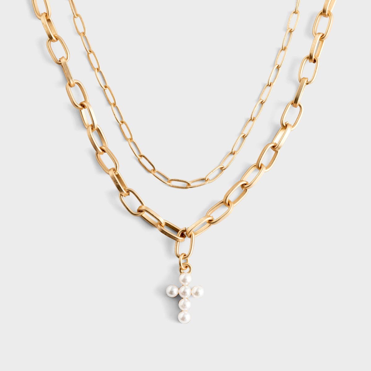 Madaline - Pearl Cross Charm Necklace