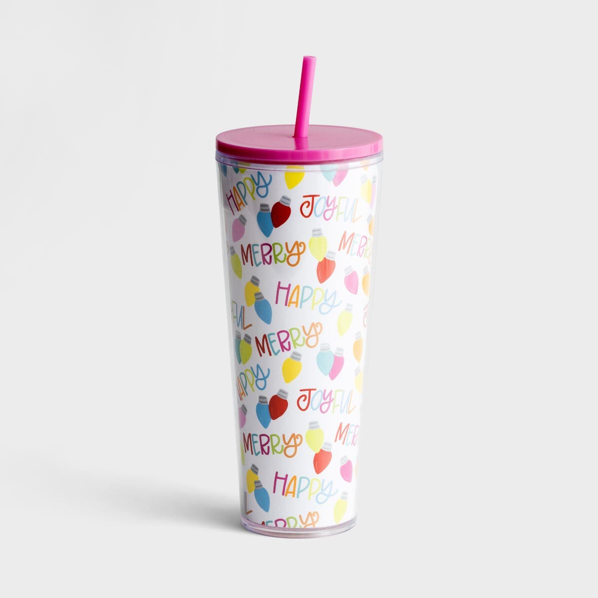 Mary Square Joyful Merry Happy Colorful 24 Ounce Acrylic Travel Tumbler with Straw