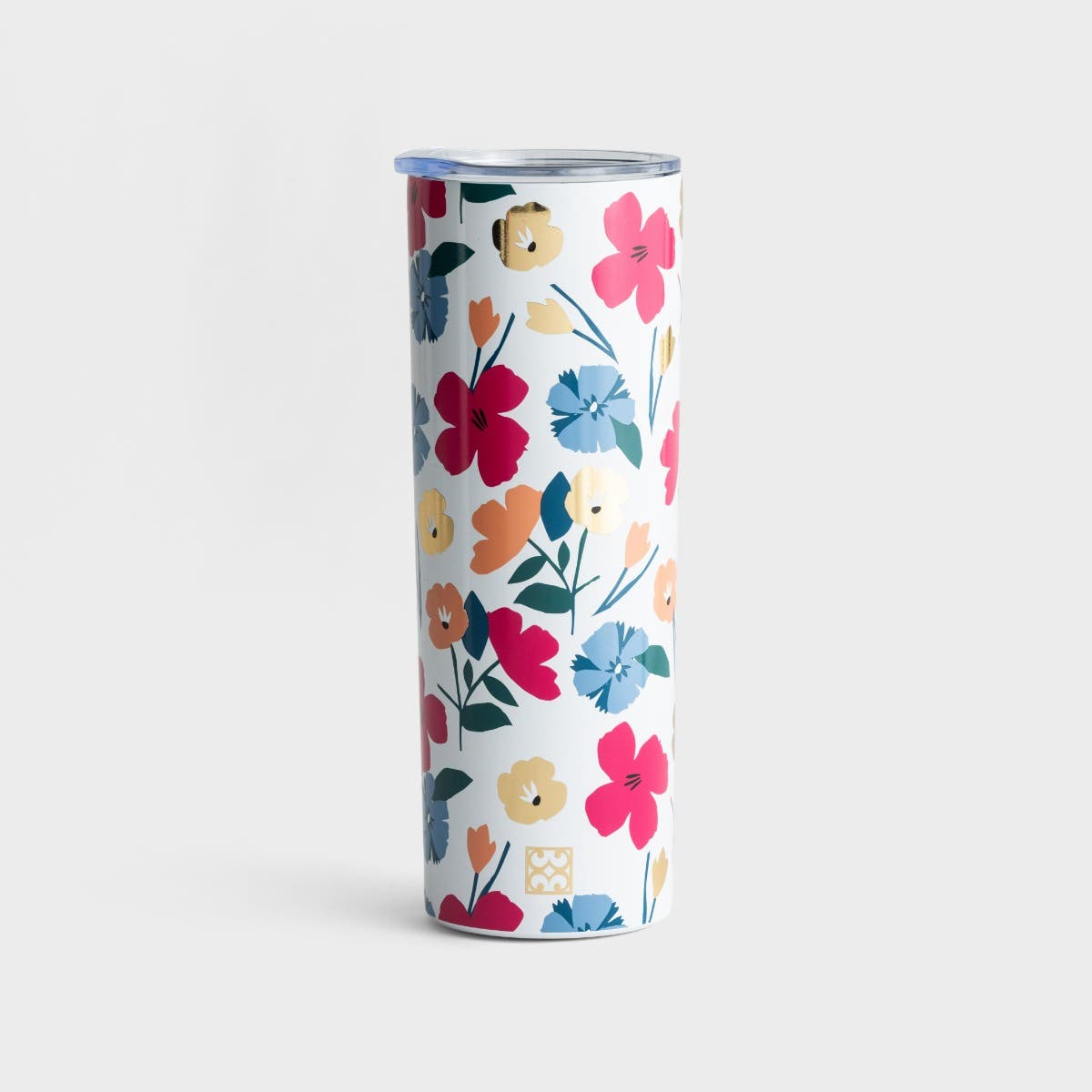 Mary Square Darling Daisy Pink Floral 20 Ounce Stainless Steel Skinny Tumbler with Straw