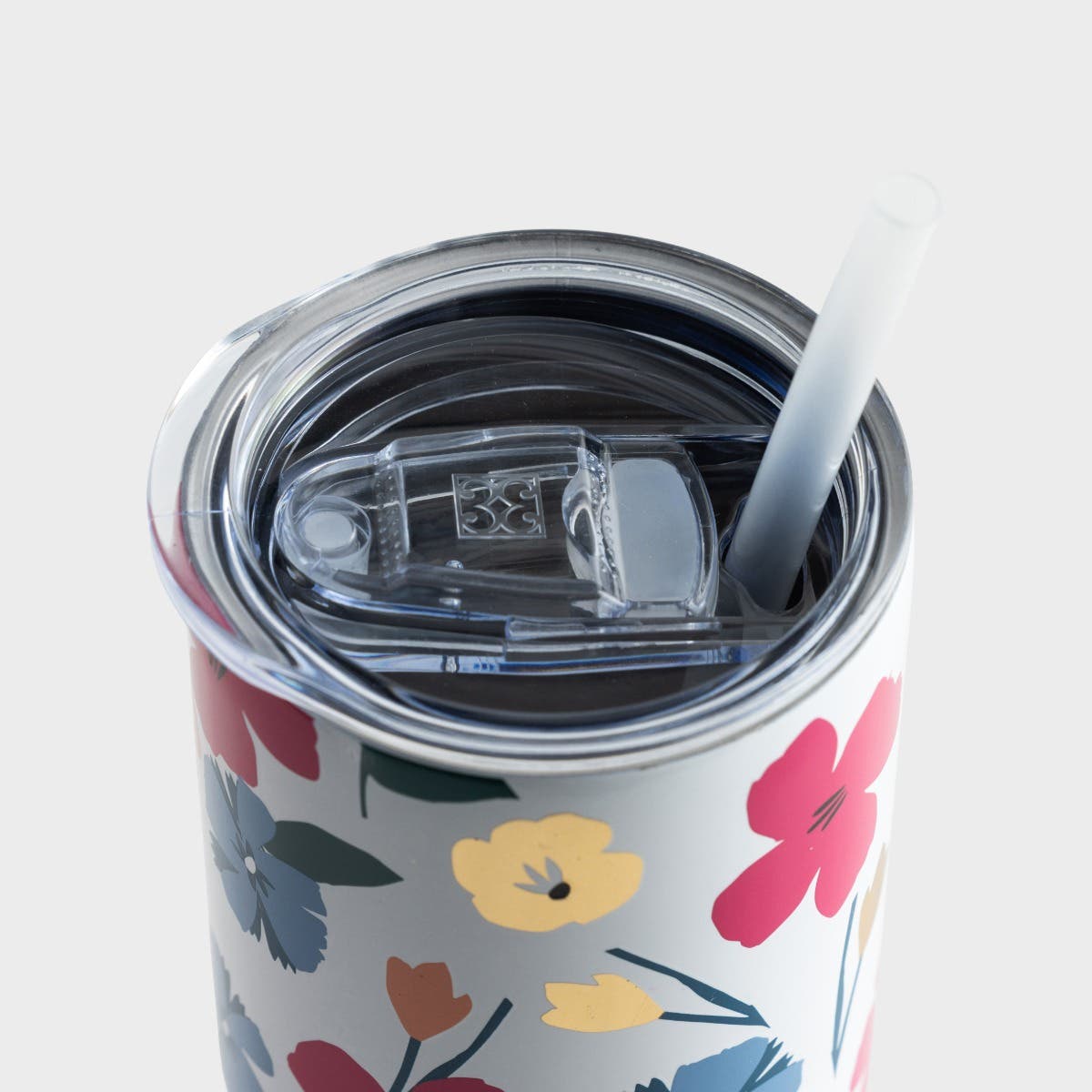 Mary Square Darling Daisy Pink Floral 20 Ounce Stainless Steel Skinny Tumbler with Straw