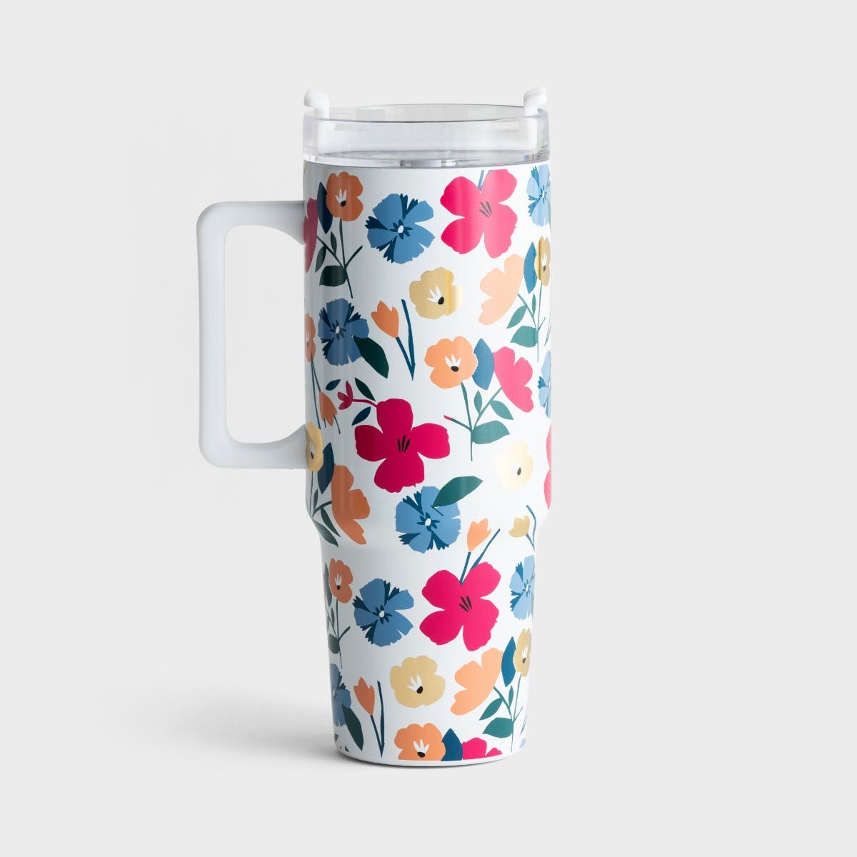 Navy Daisy Insulated Tumbler Cup with Handle