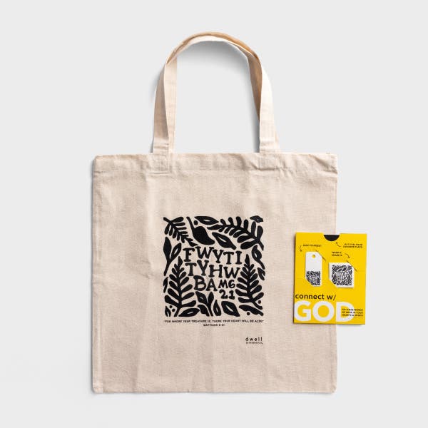 Dwell Differently - Matthew 6:21 Tote + Scripture Memory Verse Tattoos - Gift Set