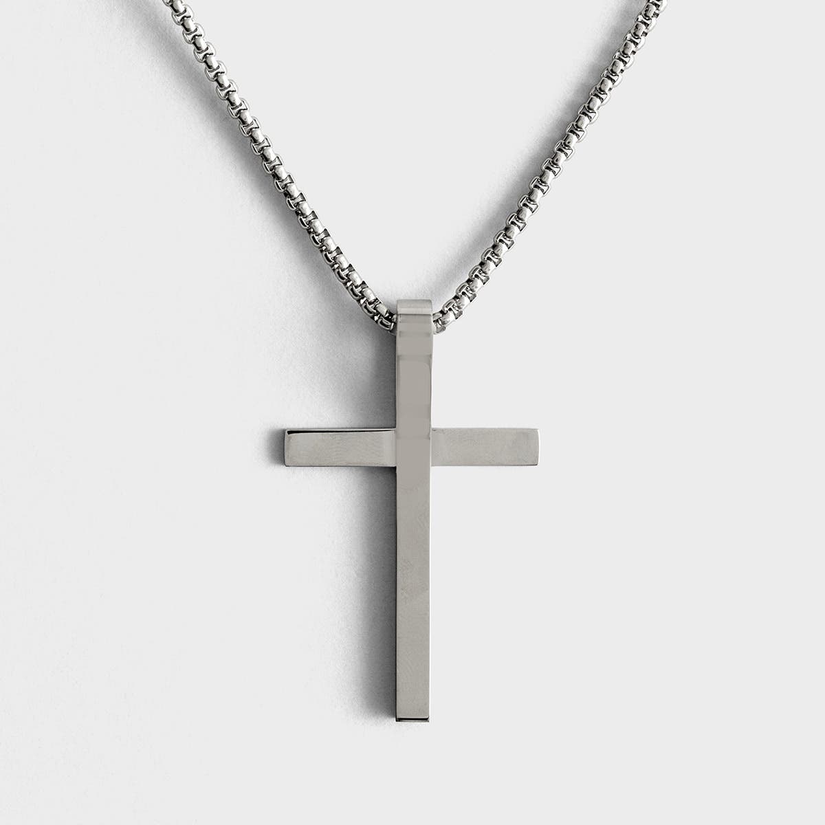 Large Mens Simple Stainless Steel Silver Cross Necklace on 3mm Steel Chain  - Walmart.com