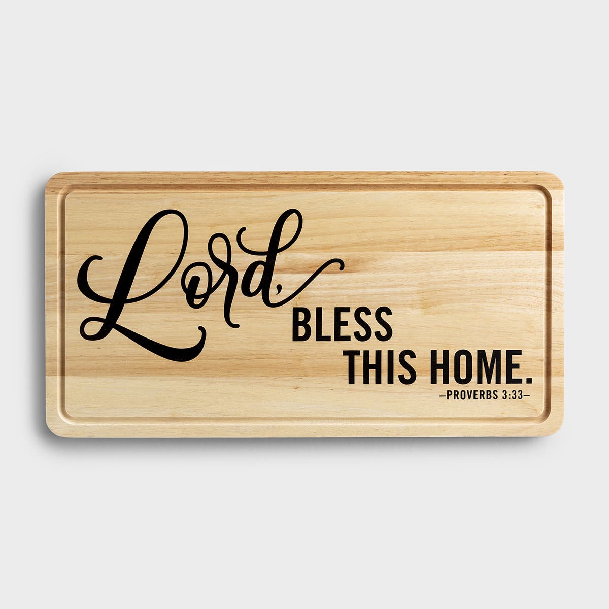 Our 'Lord, Bless This Home' decorative cutting board adds beautiful inspiration to your kitchen décor and can be easily displayed on a wall or easel. The Proverbs 3:33 Scripture message reminds us that the Lord blesses the righteous.