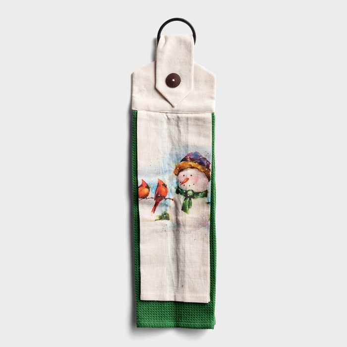 Snowman & Cardinals - Button Loop Tea Towel