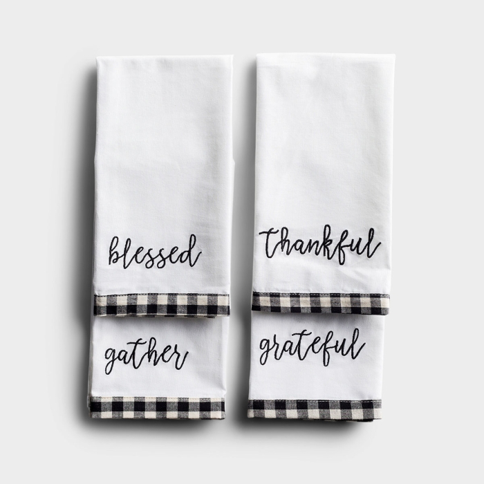 Set your table with these neutral plaid napkins. They match almost anything and have inspirational words embriodered on each napkin. Made in a fair trade factory.