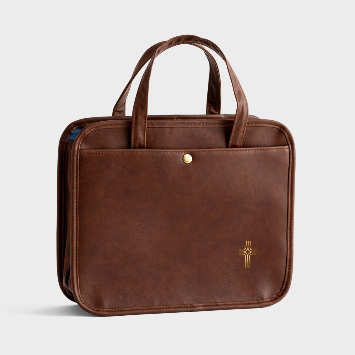 Gold Cross - Faux Leather Bible Tote and Organizational Bag