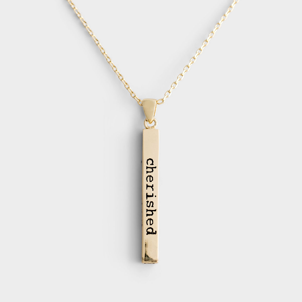 This lovely, sterling silver inspirational charm necklace features a pendant with the engraved words created, chosen, celebrated, and cherished. A wonderful reminder of who God created us to be.