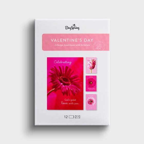 Valentine's Day - Pink Flowers - 12 Boxed Cards, KJV