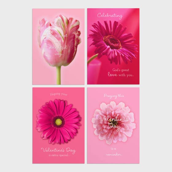 Valentine's Day - Pink Flowers - 12 Boxed Cards, KJV