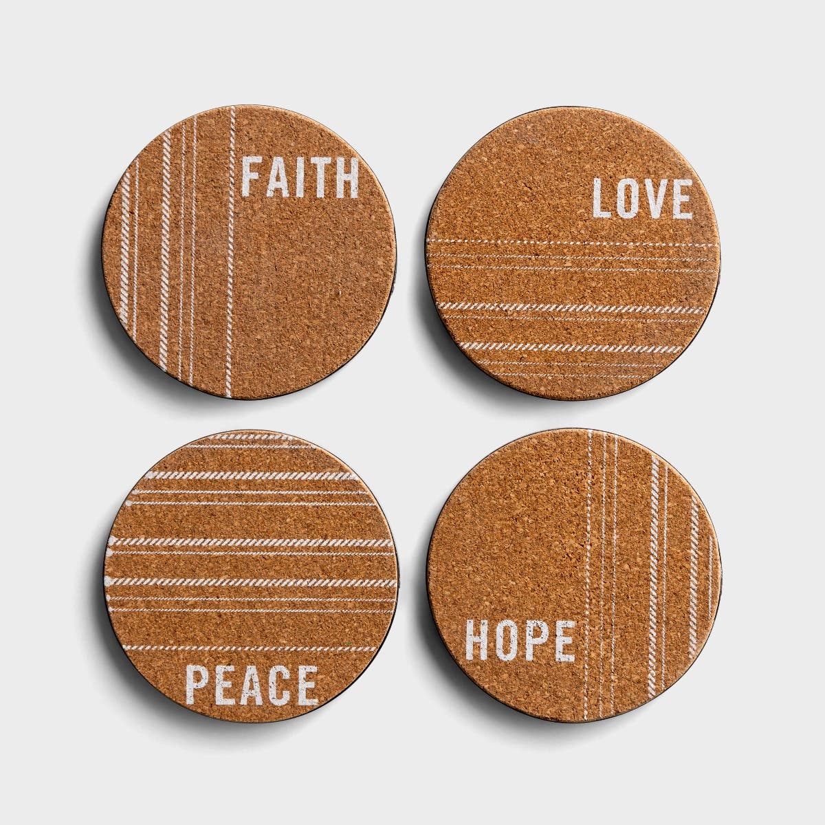 Faith, Hope, Love, Peace - Cork & Metal Coasters, Set of 4