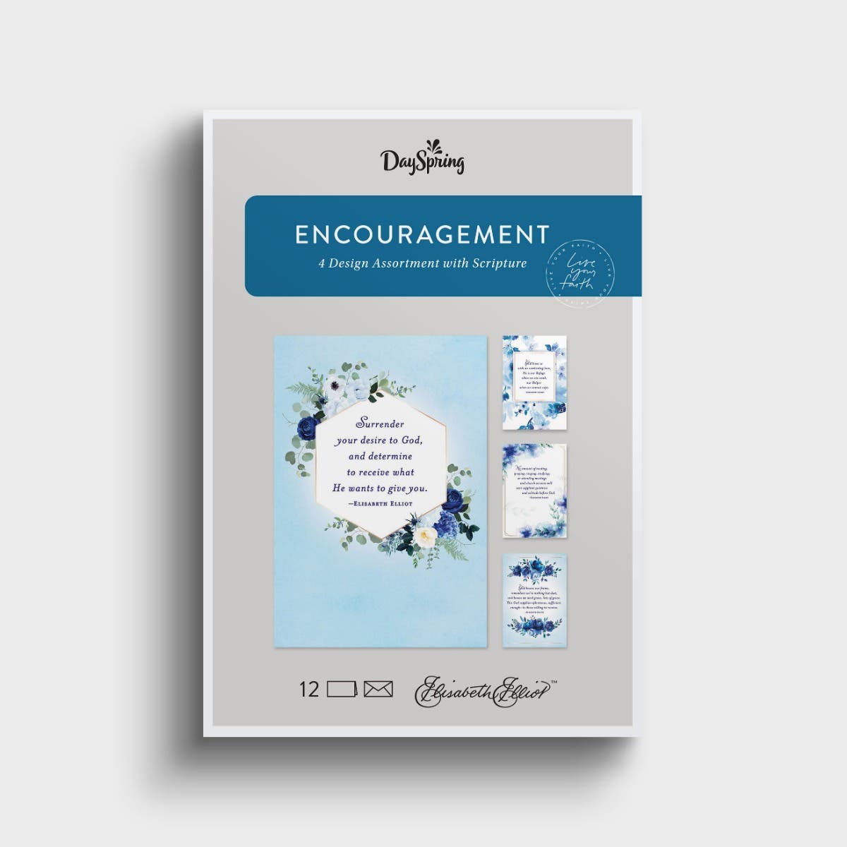 Elisabeth Elliot - Encouragement - Blue Florals - 12 Boxed Cards and Envelopes