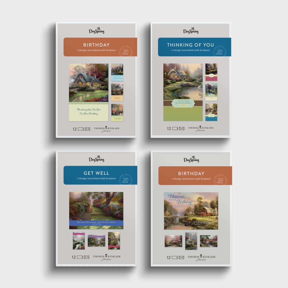 Thomas Kinkade - Assortment of 4 Boxed Cards (48 total cards and envelopes - 16 designs)