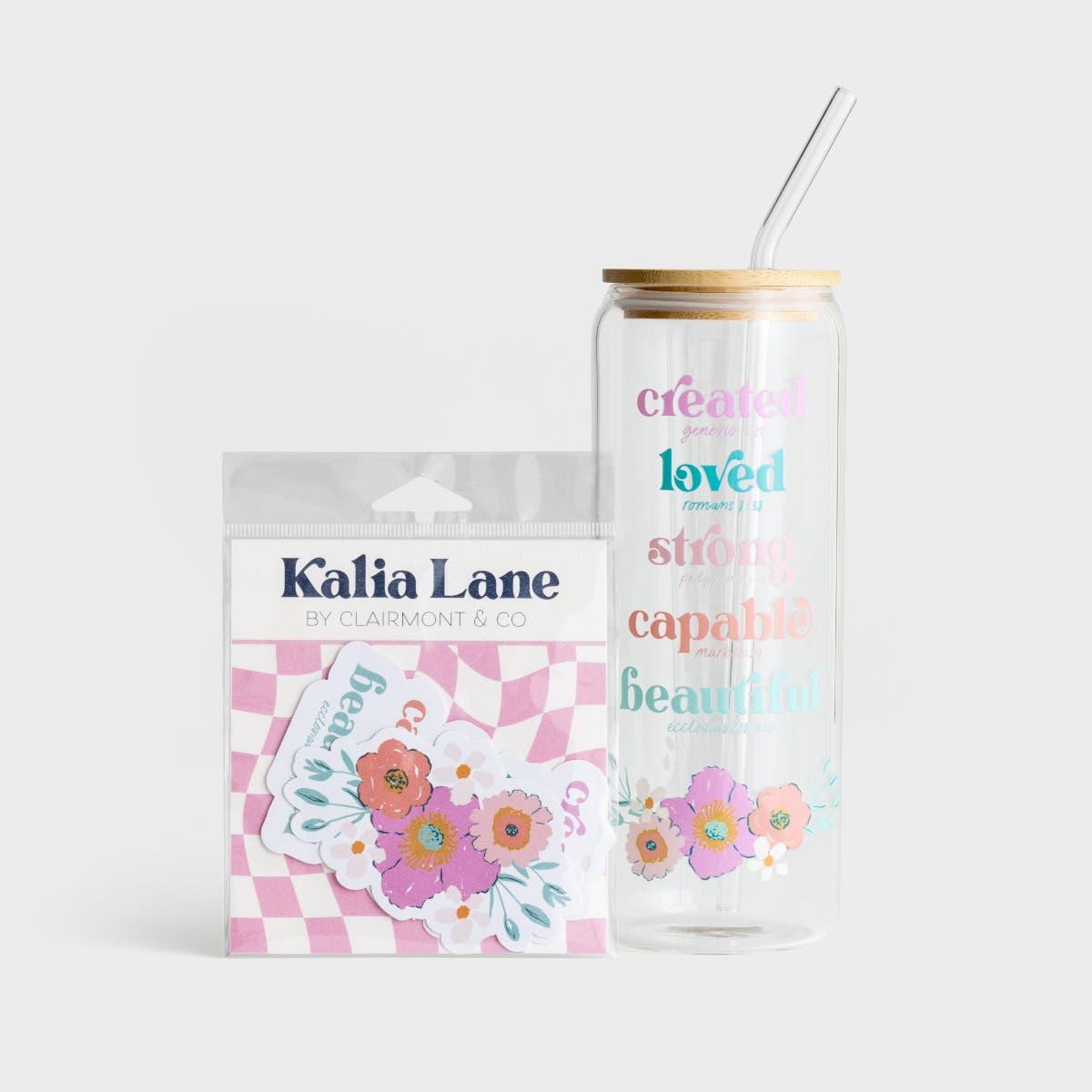 Clairmont & Co. - Created Floral Sticker and Glass Tumbler - Gift Set