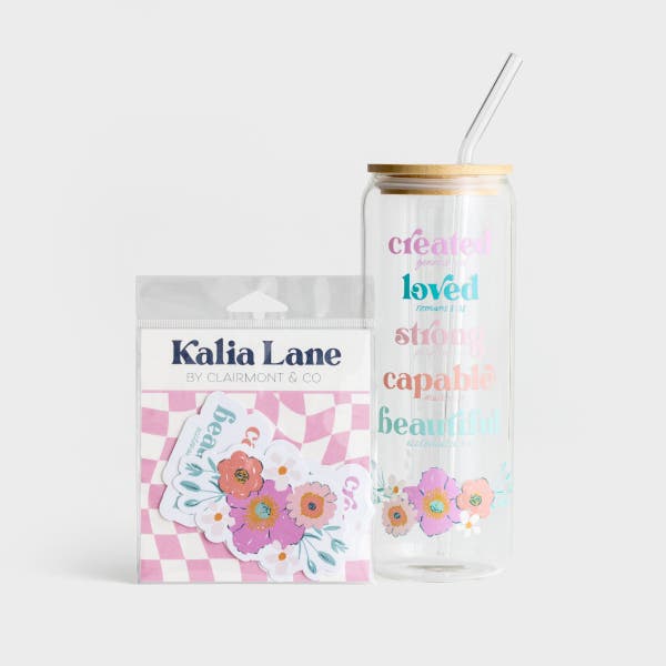 Clairmont & Co. - Created Floral Sticker and Glass Tumbler - Gift Set