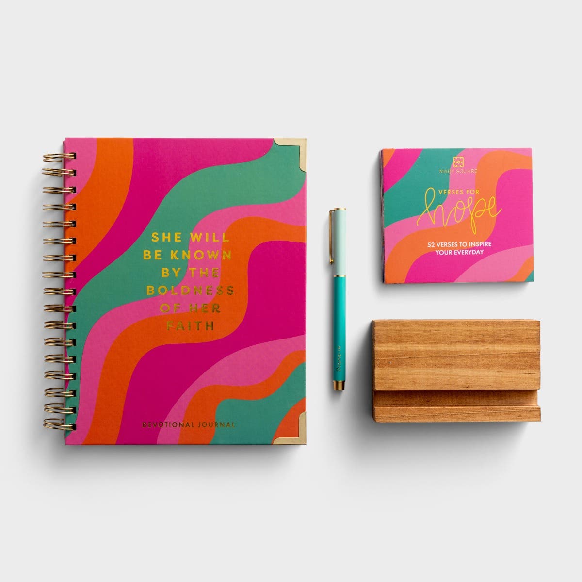 Mary Square - Devotional Journal + Teal Pen + Boldness of Faith Scripture Block Set