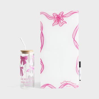 Clairmont & Co. - Pink Bows Glass Dry Erase + 24 oz Cold Brew Glass - Gift Set